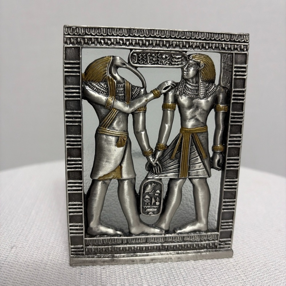 Egyptian Metal Tealight Candle Holder Pharaoh & Thoth Decorative Glass Cup(F97)✨